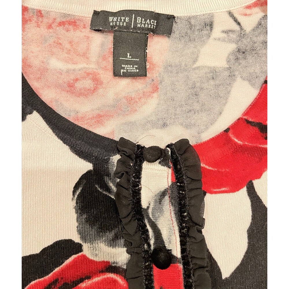 White House Black Market Floral Snap-Front Cardigan Size L Black Pink and Red - Picture 5 of 6